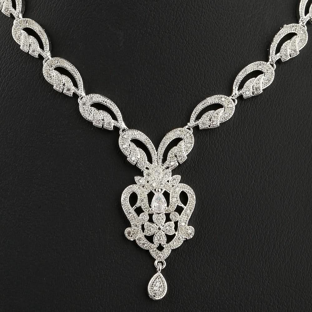 American Diamond Jewellery Set - Silver - test-store-for-chase-value