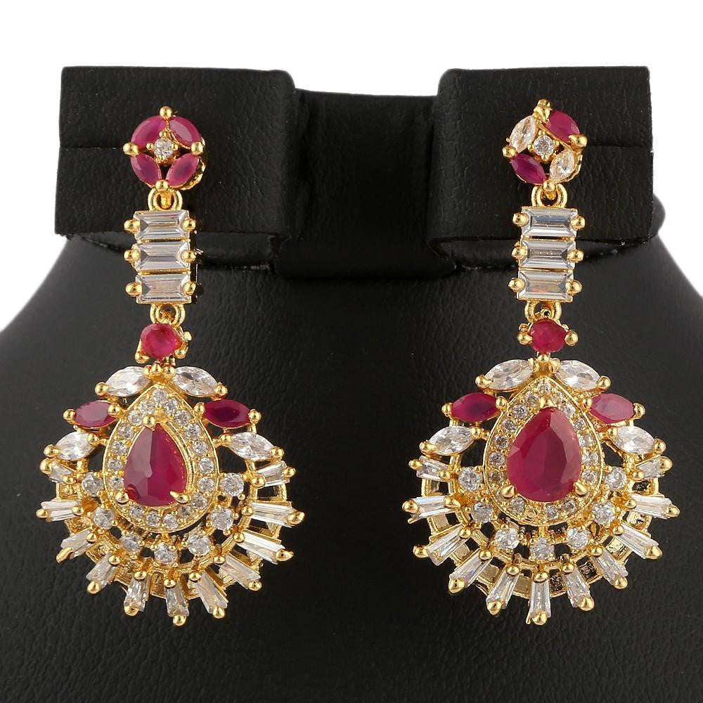 American Diamond Jewellery Set - Red & Golden - test-store-for-chase-value