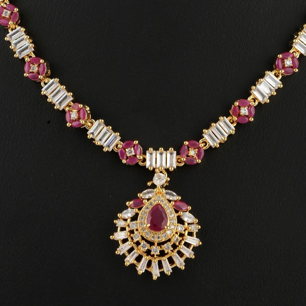American Diamond Jewellery Set - Red & Golden - test-store-for-chase-value