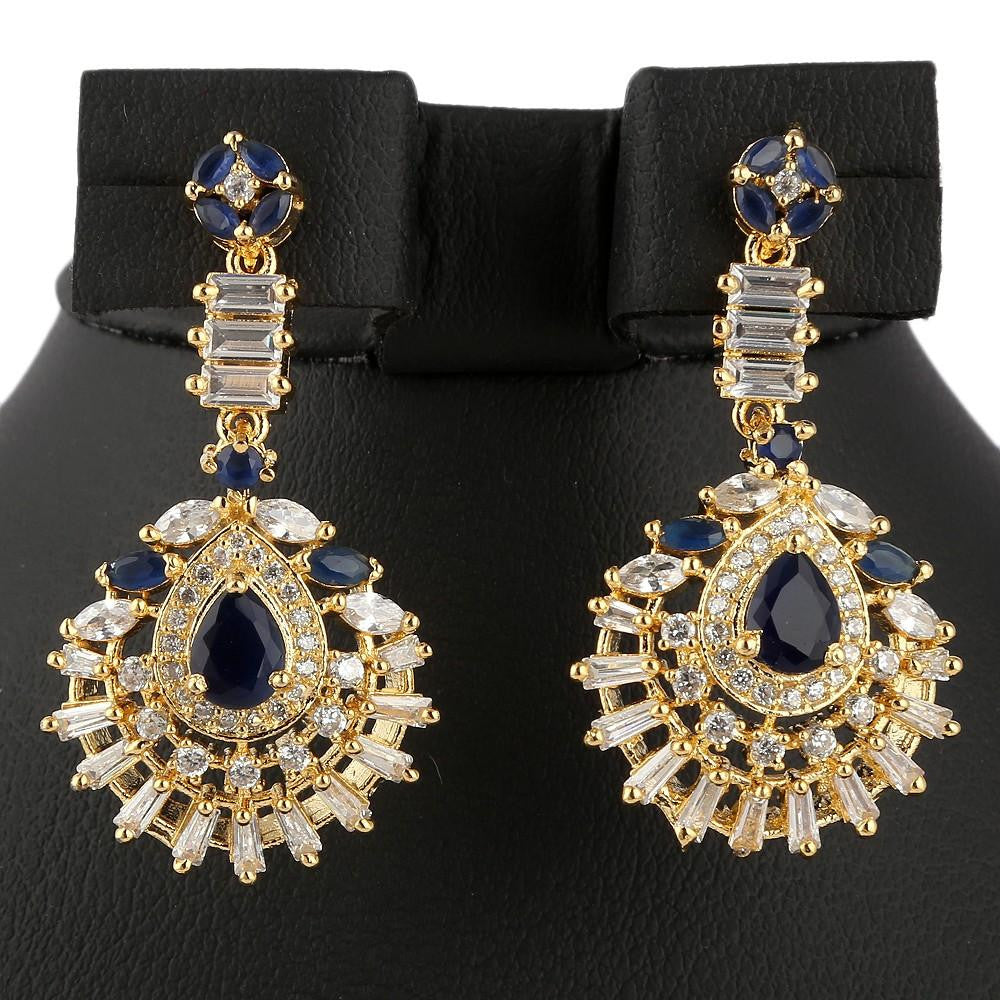American Diamond Jewellery Set - Blue & Golden - test-store-for-chase-value