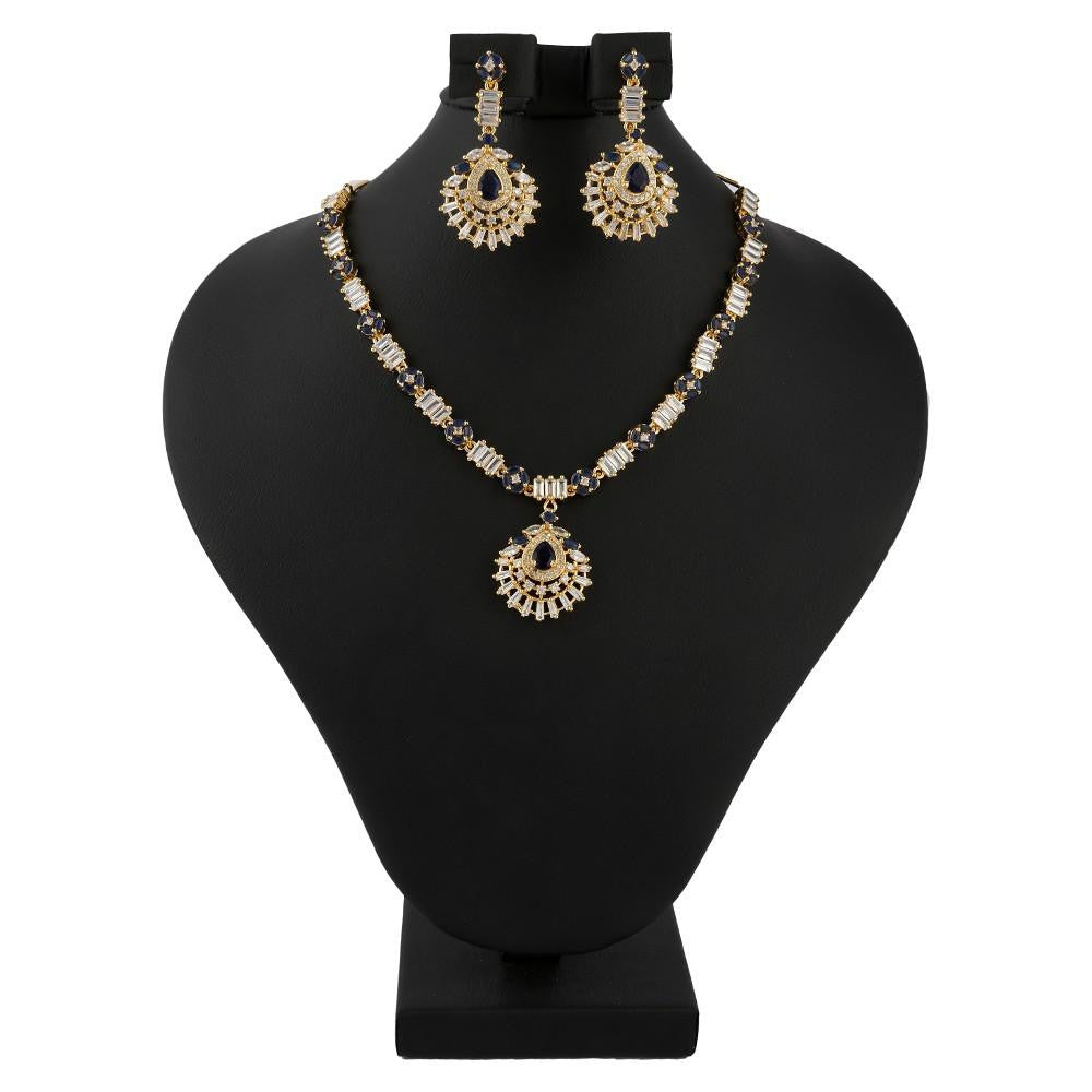 American Diamond Jewellery Set - Blue & Golden - test-store-for-chase-value