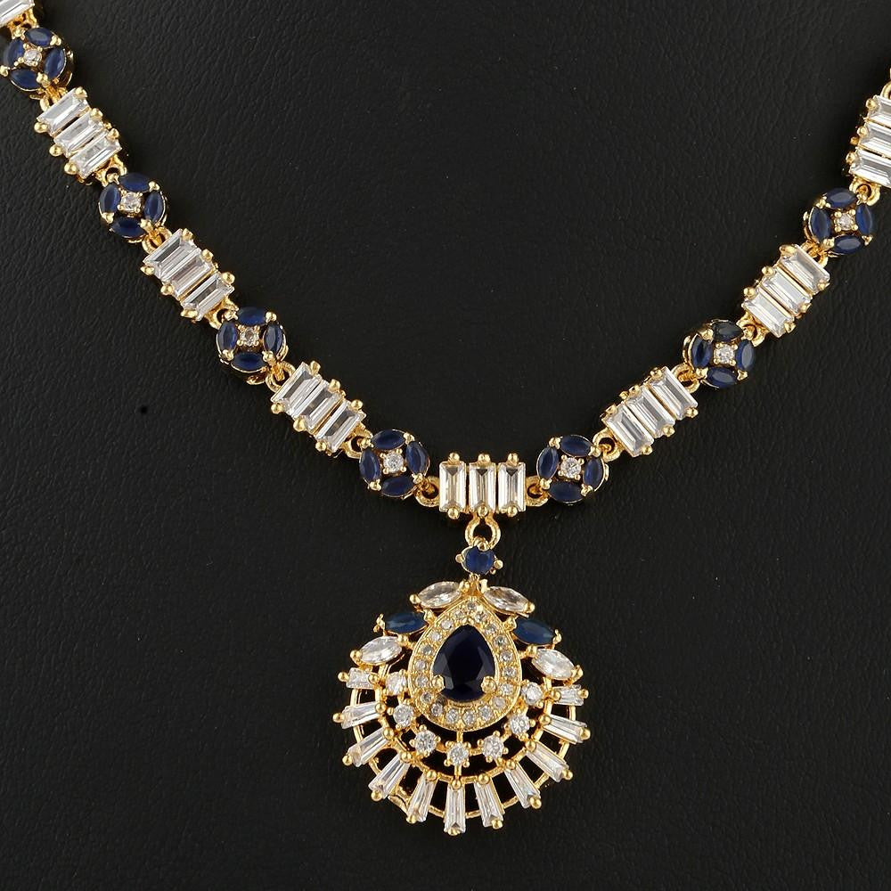 American Diamond Jewellery Set - Blue & Golden - test-store-for-chase-value