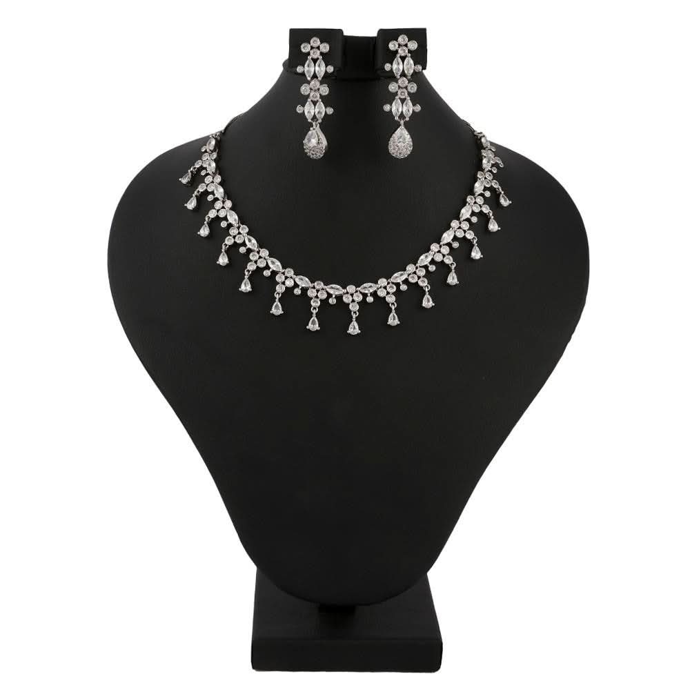 American Diamond Jewellery Set - Silver - test-store-for-chase-value