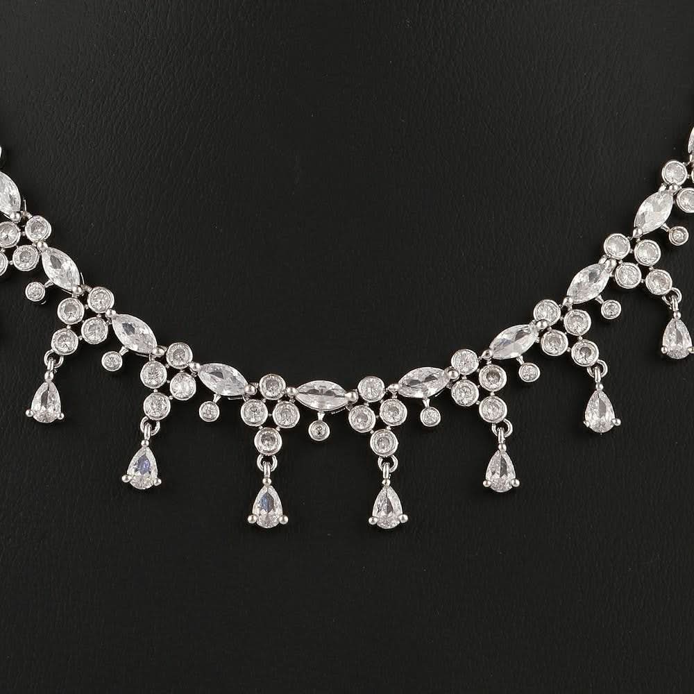 American Diamond Jewellery Set - Silver - test-store-for-chase-value