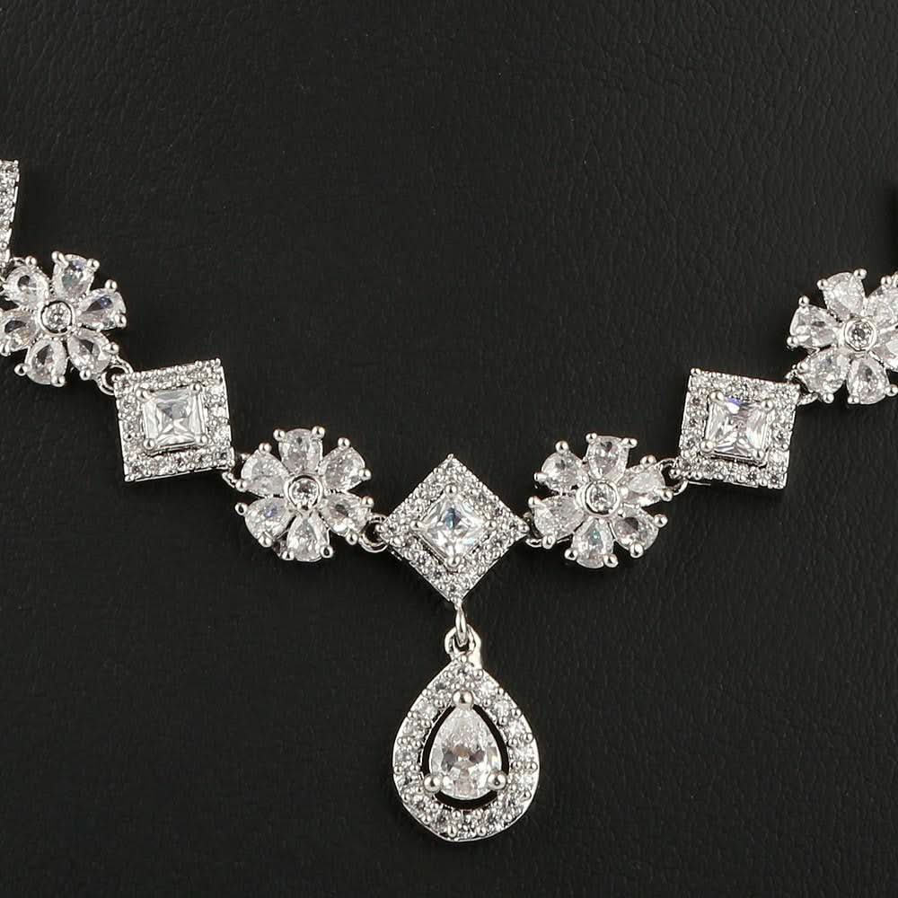 American Diamond Jewellery Set - Silver - test-store-for-chase-value