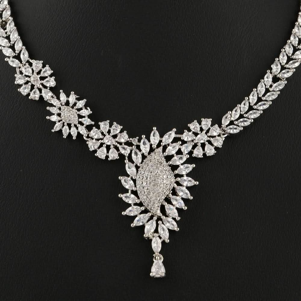 American Diamond Jewellery Set - Silver - test-store-for-chase-value