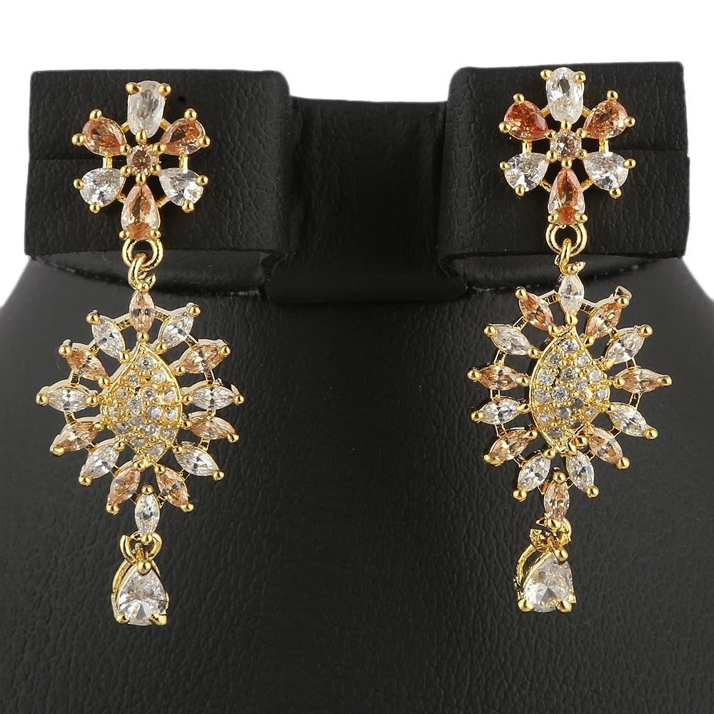 American Diamond Jewellery Set - Golden & Peach - test-store-for-chase-value