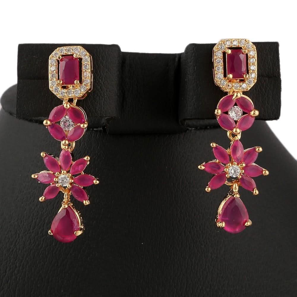 American Diamond Jewellery Set - Red - test-store-for-chase-value