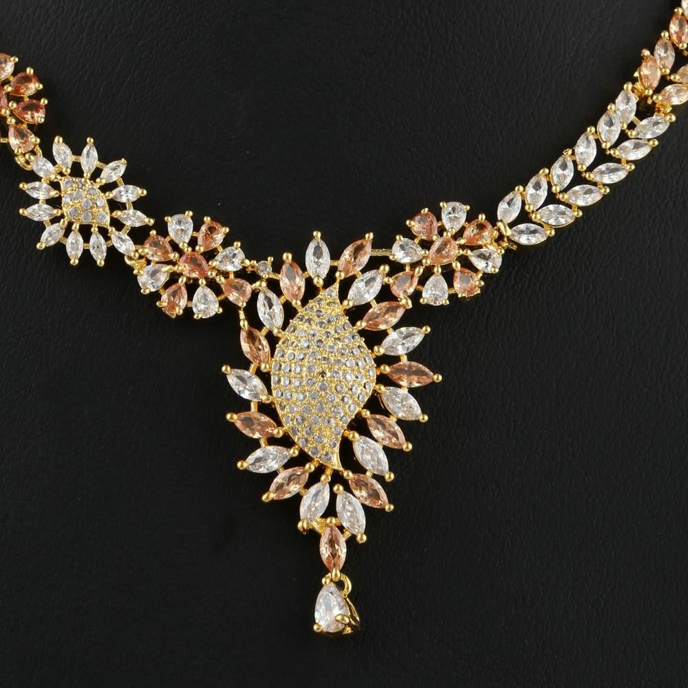 American Diamond Jewellery Set - Golden & Peach - test-store-for-chase-value