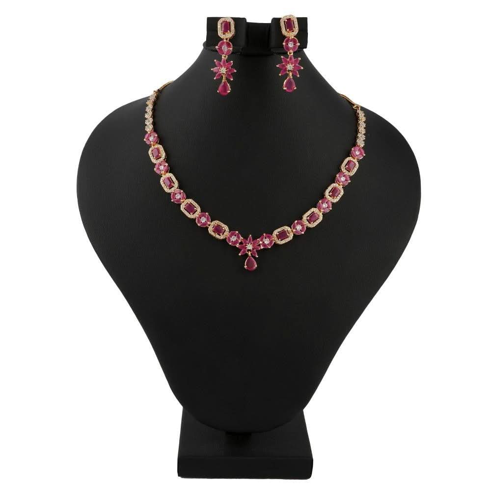American Diamond Jewellery Set - Red - test-store-for-chase-value