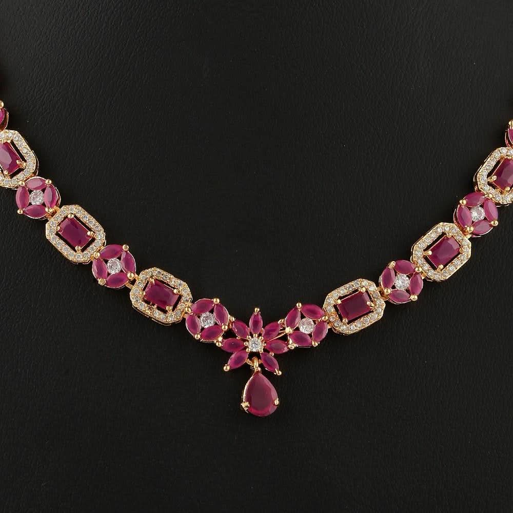 American Diamond Jewellery Set - Red - test-store-for-chase-value