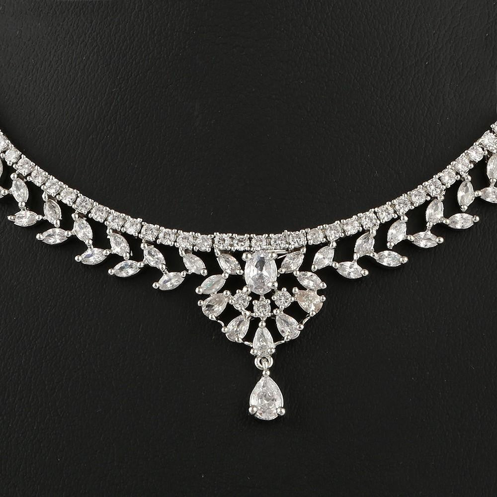 American Diamond Jewellery Set - Silver - test-store-for-chase-value