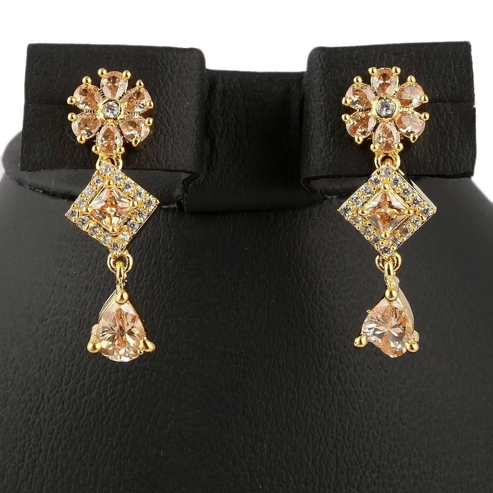 American Diamond Jewellery Set - Peach & Golden - test-store-for-chase-value