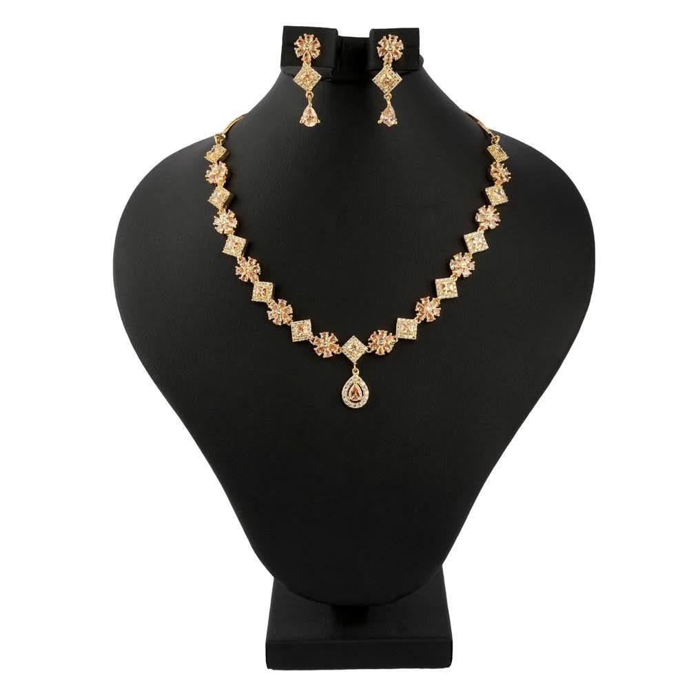 American Diamond Jewellery Set - Peach & Golden - test-store-for-chase-value
