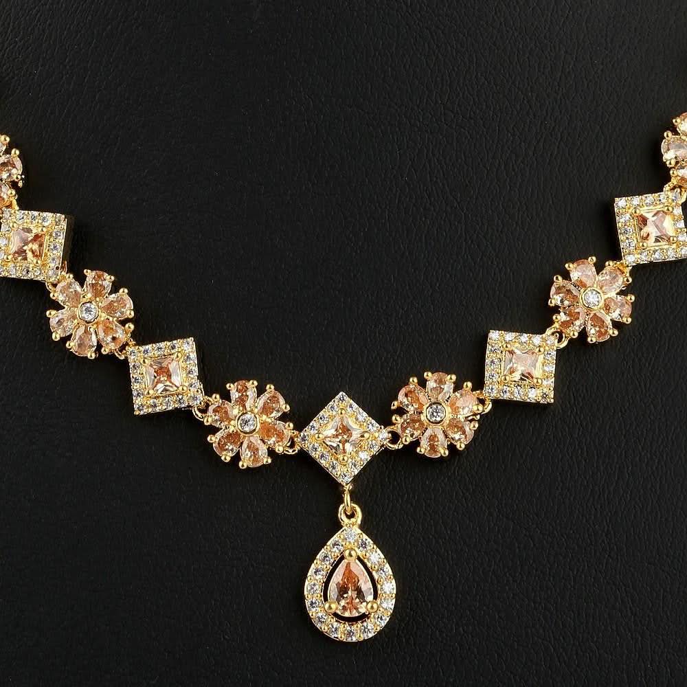 American Diamond Jewellery Set - Peach & Golden - test-store-for-chase-value