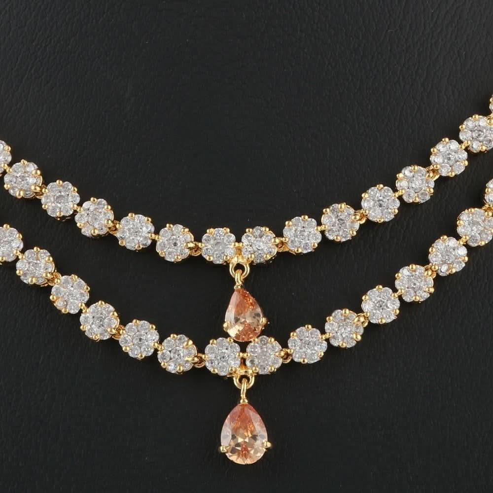 American Diamond Jewellery Set - Peach & Golden - test-store-for-chase-value