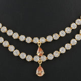 American Diamond Jewellery Set - Peach & Golden - test-store-for-chase-value
