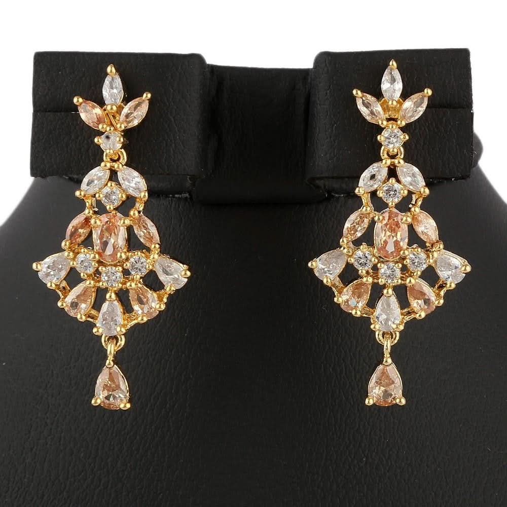 American Diamond Jewellery Set - Peach & Golden - test-store-for-chase-value