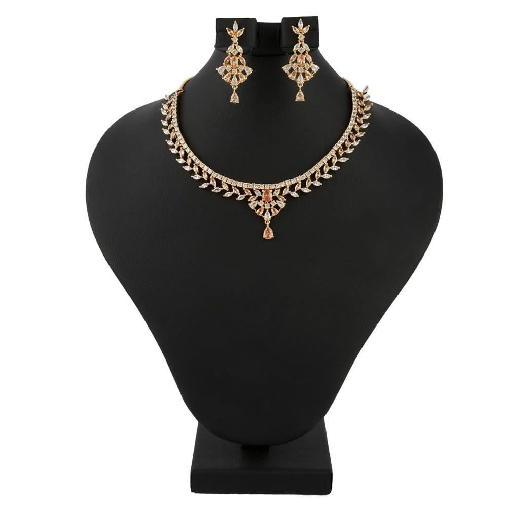 American Diamond Jewellery Set - Peach & Golden - test-store-for-chase-value