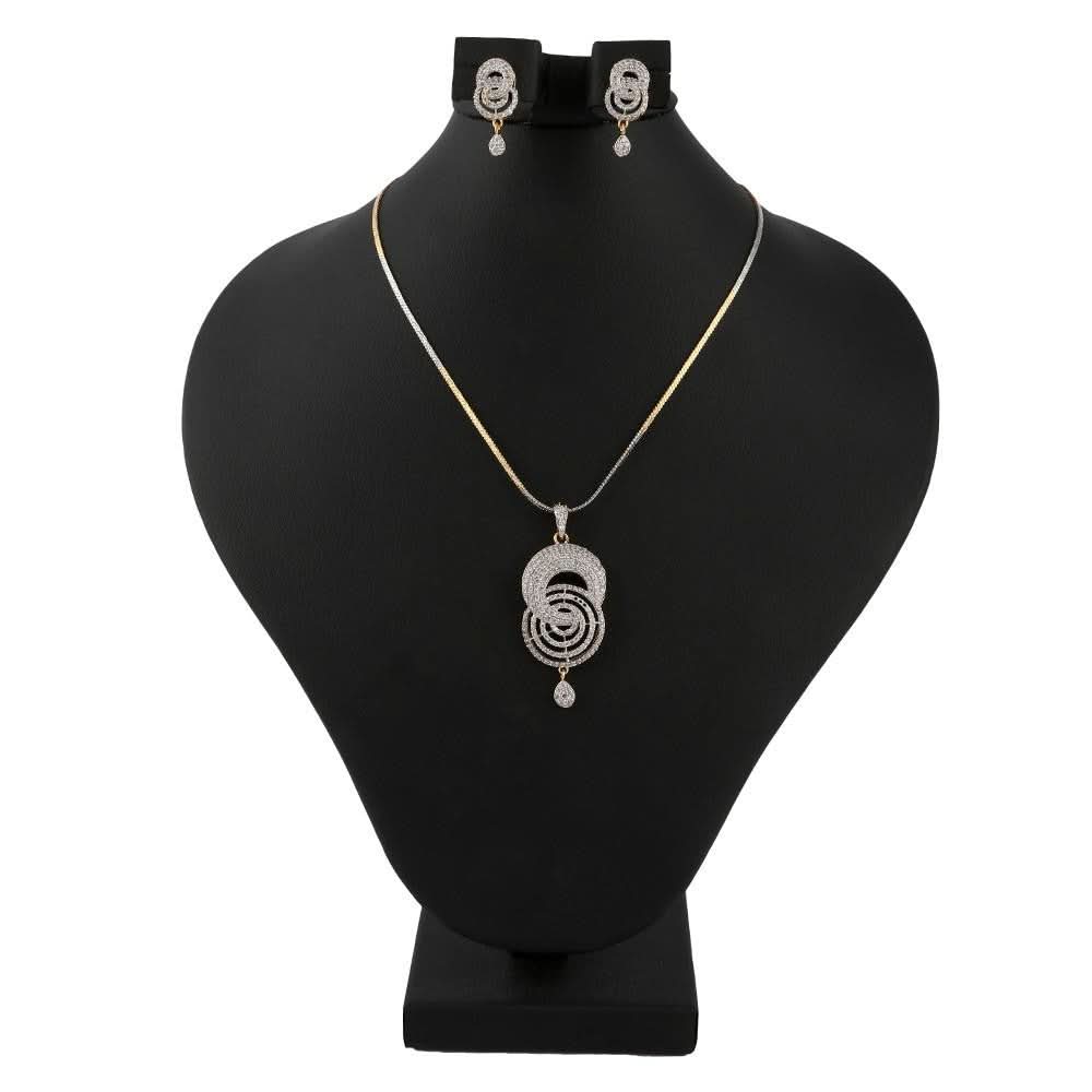 American Diamond Locket Set - Silver & Golden - test-store-for-chase-value