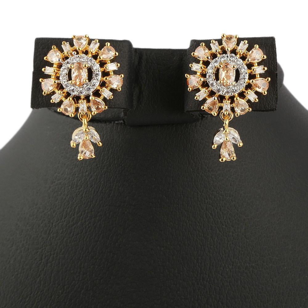 American Diamond Locket Set - Peach & Golden - test-store-for-chase-value