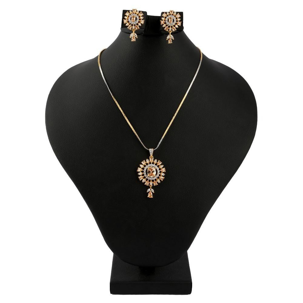 American Diamond Locket Set - Peach & Golden - test-store-for-chase-value