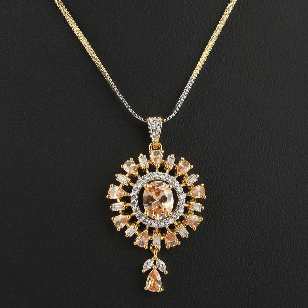 American Diamond Locket Set - Peach & Golden - test-store-for-chase-value