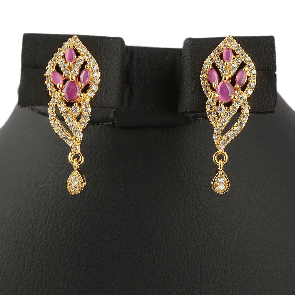 American Diamond Locket Set - Red & Golden - test-store-for-chase-value