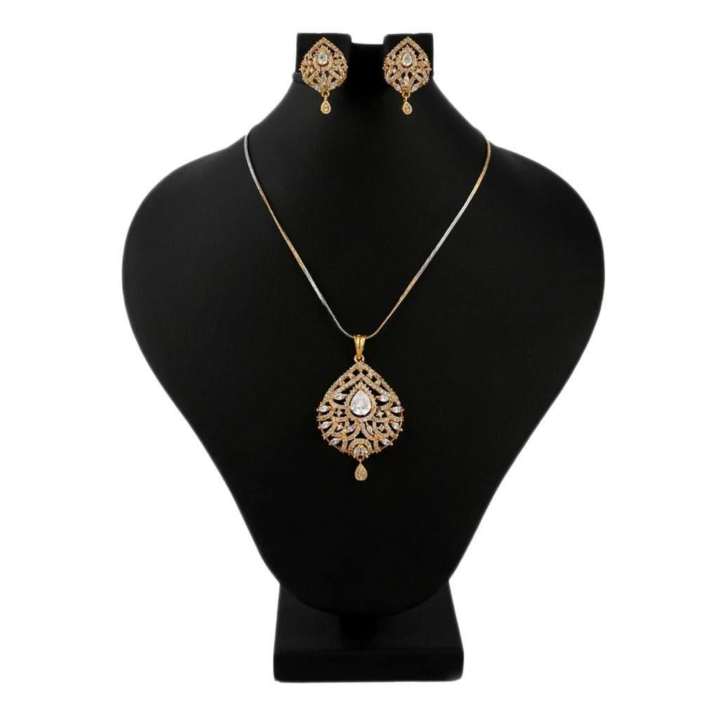 American Diamond Locket Set - White & Golden - test-store-for-chase-value