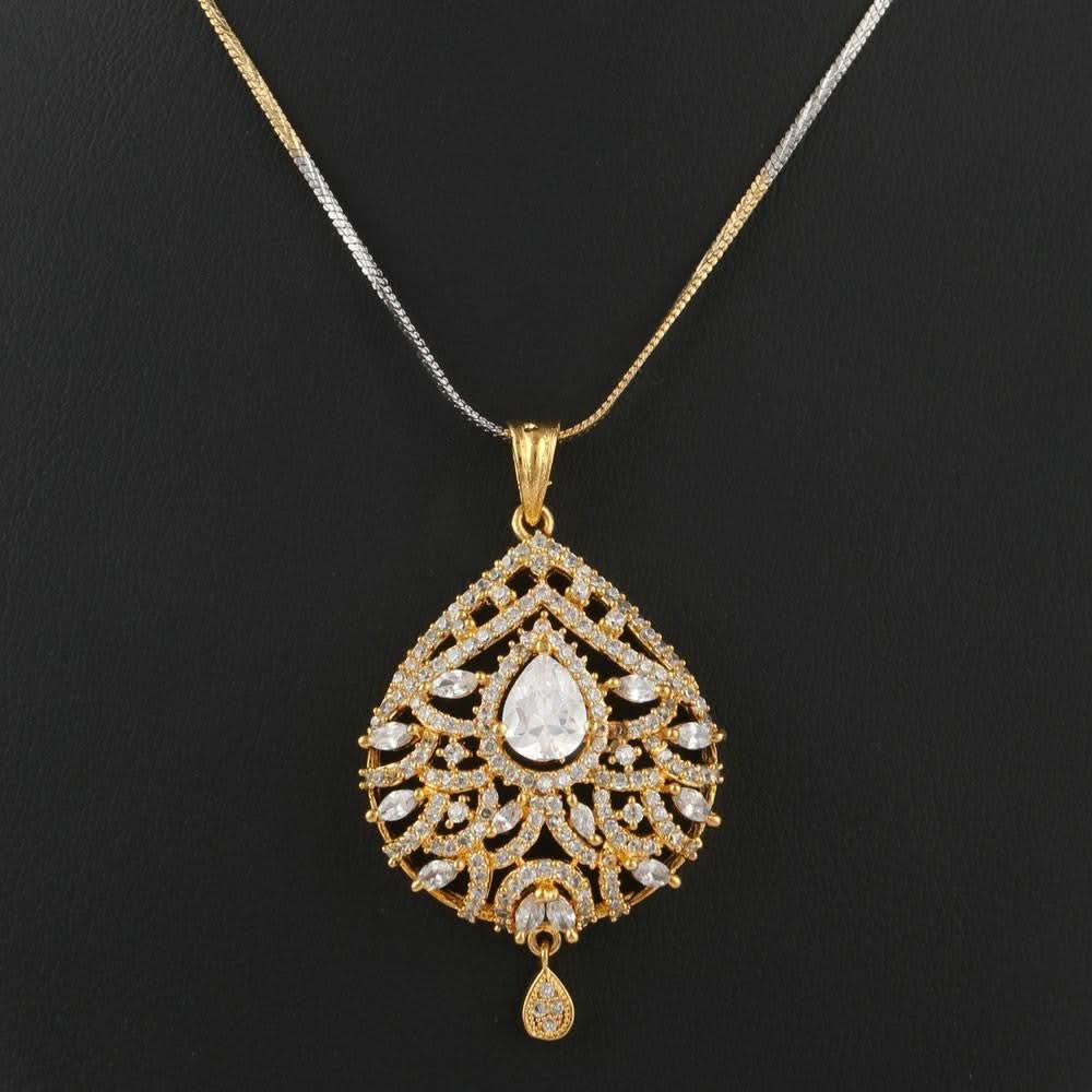 American Diamond Locket Set - White & Golden - test-store-for-chase-value