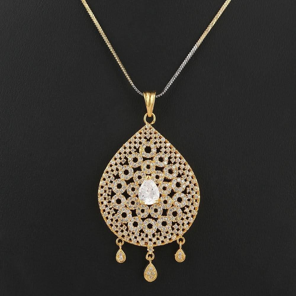American Diamond Locket Set - White & Golden - test-store-for-chase-value