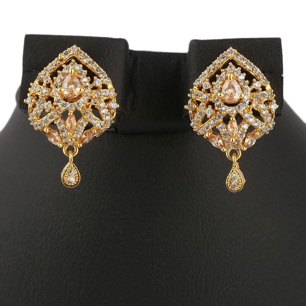 American Diamond Locket Set - Peach & Golden - test-store-for-chase-value