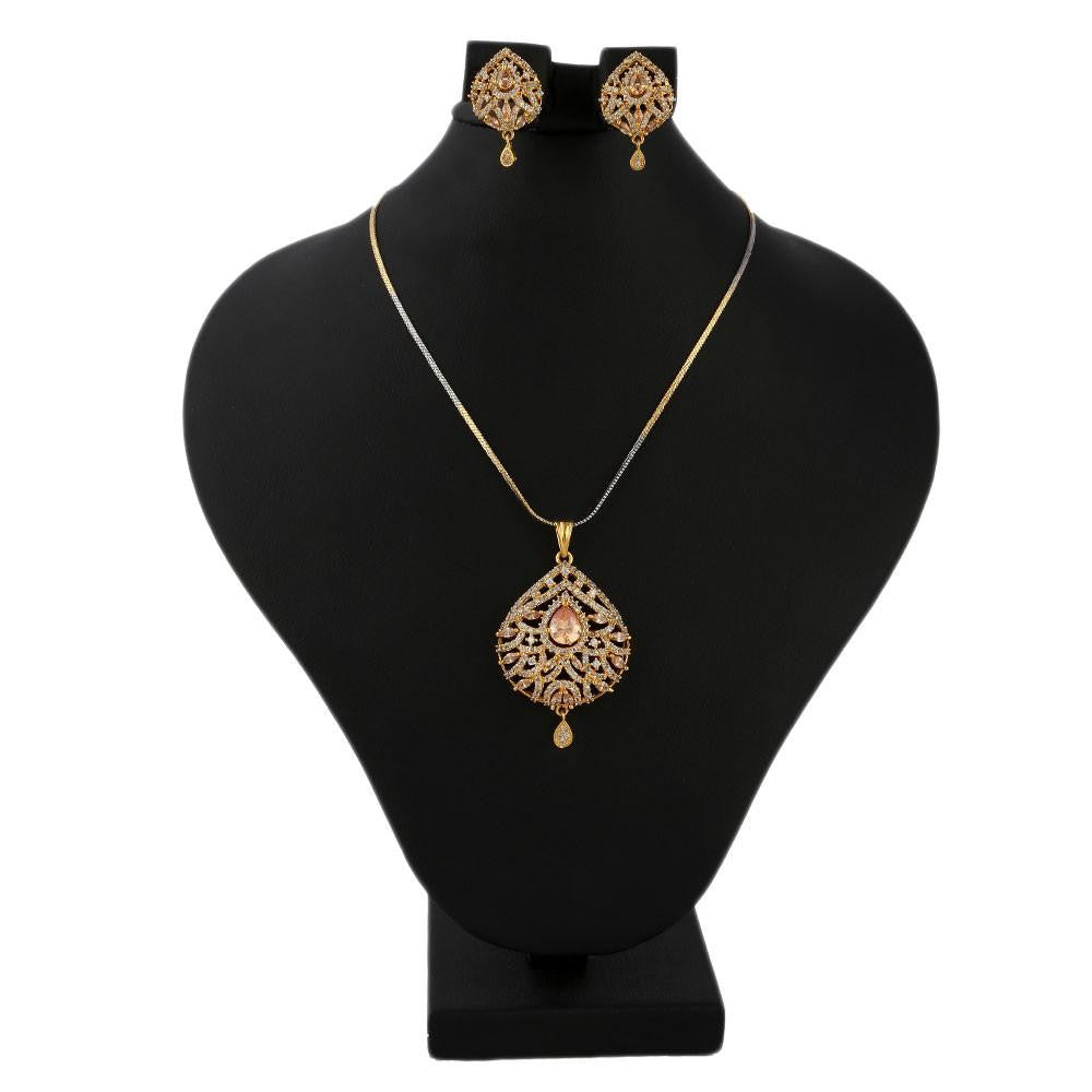 American Diamond Locket Set - Peach & Golden - test-store-for-chase-value