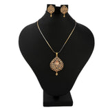 American Diamond Locket Set - Peach & Golden - test-store-for-chase-value