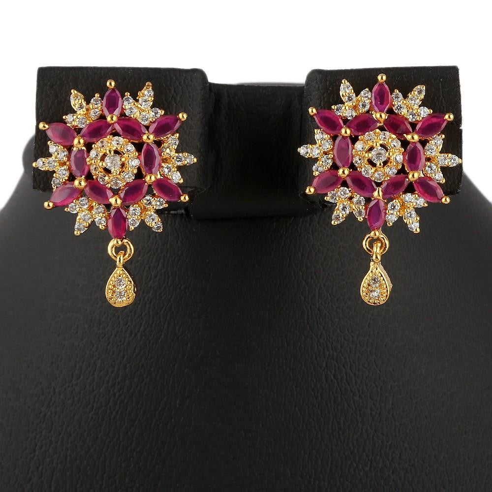 American Diamond Locket Set - Red & Golden - test-store-for-chase-value