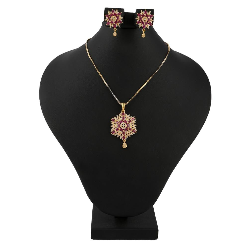 American Diamond Locket Set - Red & Golden - test-store-for-chase-value