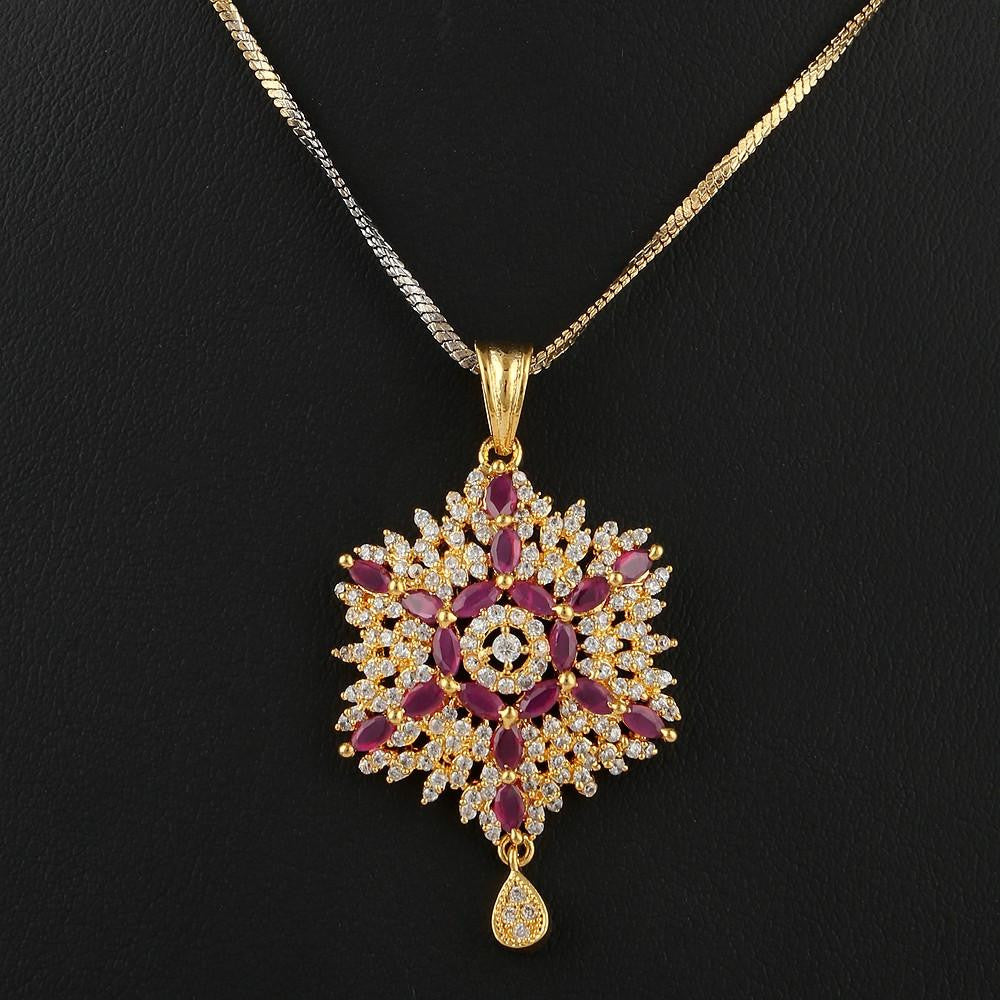 American Diamond Locket Set - Red & Golden - test-store-for-chase-value