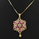 American Diamond Locket Set - Red & Golden - test-store-for-chase-value