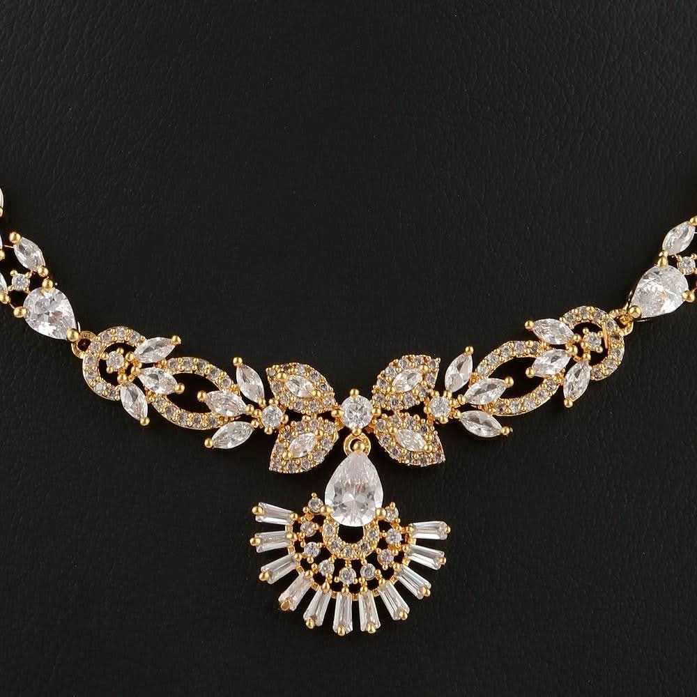 American Diamond Jewellery Set - Golden & White - test-store-for-chase-value