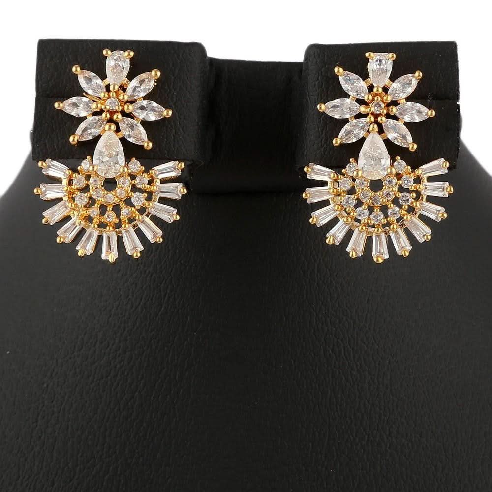 American Diamond Jewellery Set - Golden & White - test-store-for-chase-value