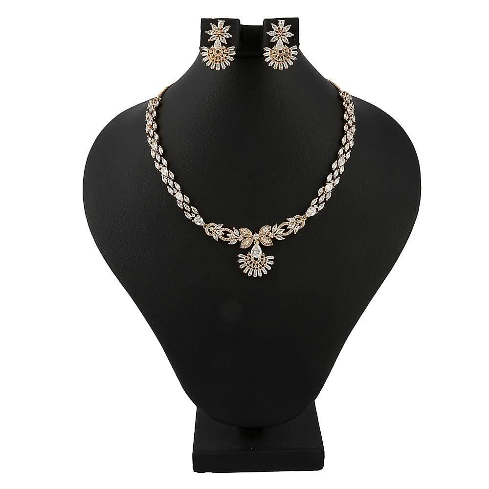 American Diamond Jewellery Set - Golden & White - test-store-for-chase-value