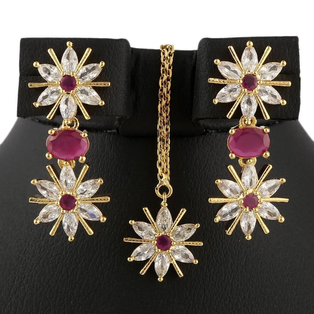 American Diamond Jewellery Set - Golden & Red - test-store-for-chase-value