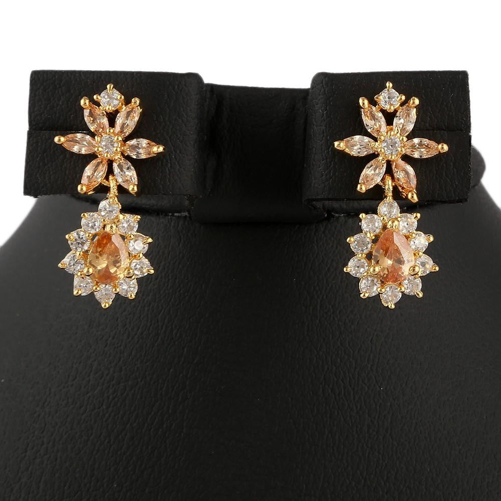 American Diamond Jewellery Set - Peach & Golden - test-store-for-chase-value
