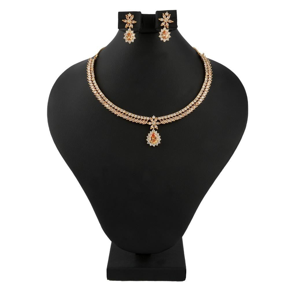 American Diamond Jewellery Set - Peach & Golden - test-store-for-chase-value