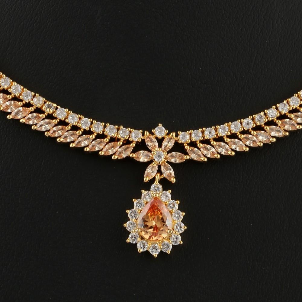 American Diamond Jewellery Set - Peach & Golden - test-store-for-chase-value