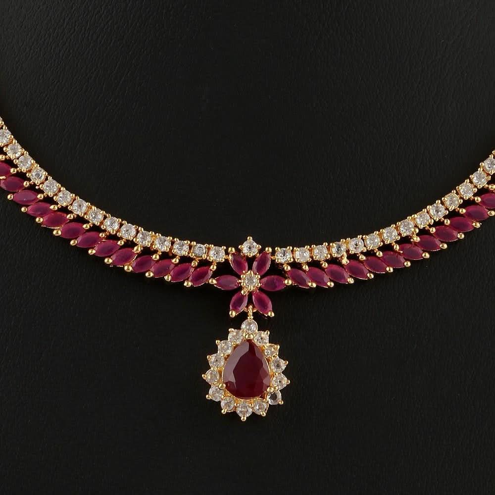 American Diamond Jewellery Set - Red & Golden - test-store-for-chase-value