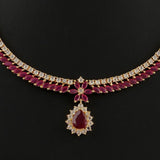 American Diamond Jewellery Set - Red & Golden - test-store-for-chase-value