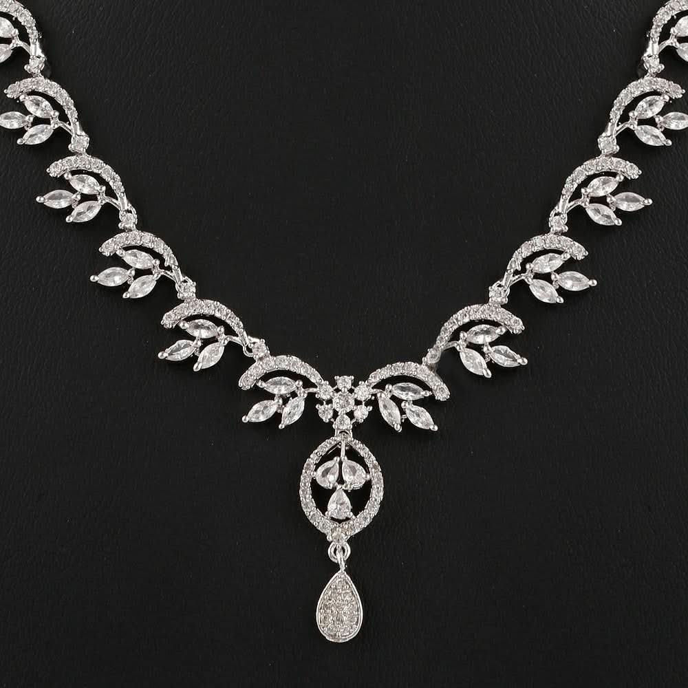 American Diamond Jewellery Set - Silver - test-store-for-chase-value