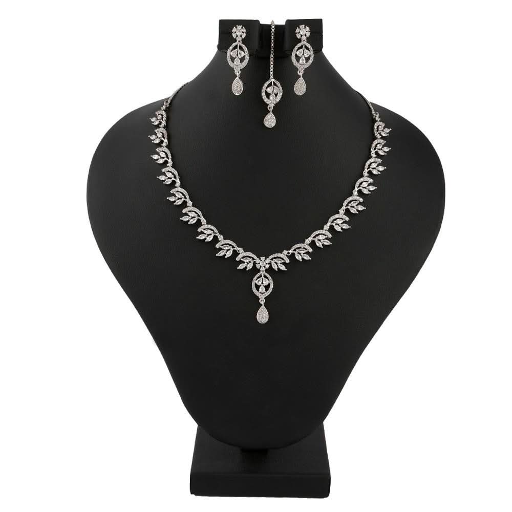 American Diamond Jewellery Set - Silver - test-store-for-chase-value