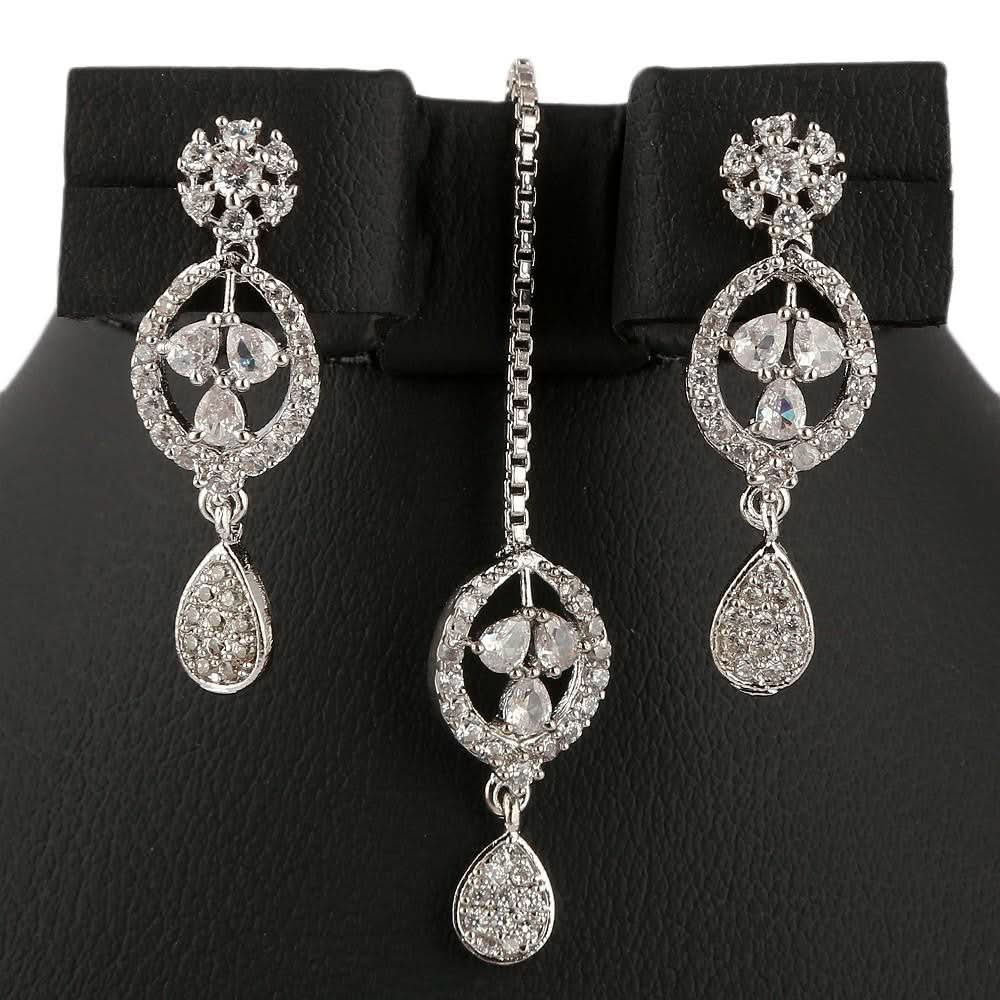 American Diamond Jewellery Set - Silver - test-store-for-chase-value